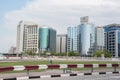 Cloudy day in Dubai City, UAE. Transit and Comercial Biuldings Royalty Free Stock Photo