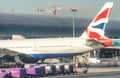 DUBAI, UAE - NOVEMBER 23, 2015: British Airways airplane at Dubai aiirport. British Airways is a major worldwide airline company