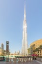 DUBAI, UAE - November 09, 2018: Burj Khalifa tower with I love Dubai text in front.