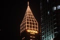 Dubai UAE - November 2019: Close Up of Gevora Hotel at Night. It is an iconic Sheikh Zayed road Skyscraper and landmark. Gevora