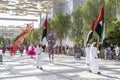 Dubai, UAE - November 15, 2021: Daily Parade at the Expo 2020 in Dubai. Unique cultural moving celebration. Royalty Free Stock Photo