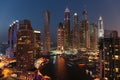 General view of Dubai Marina at night from the top Royalty Free Stock Photo