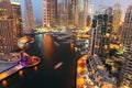 General view of Dubai Marina at night from the top Royalty Free Stock Photo