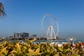 Dubai, UAE, November 2021, Panoramic view from JBR Beach over water towards Bluewaters Island with the Ain Dubai, the tallest and Royalty Free Stock Photo