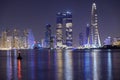 DUBAI, UAE - october 28, 2020. AIN DUBAI , Marina night scene with city lights, luxury new high tech town in Dubai. Dubai Marina Royalty Free Stock Photo