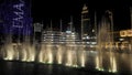 Dubai - UAE - October 5, 2023: Burj Khalifa at Dubai Mall and fountain show in UAE at night. Action. Famous landmark of Royalty Free Stock Photo