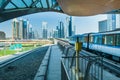 Dubai Metro train, downtown area. Dubai Metro is a rapid transit rail network in the city of Dubai, United Arab Emirates