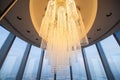 DUBAI, UAE - October, 2018: Illuminated Chandeliers inside the observation deck At the top Burj Khalifa