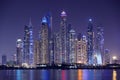 DUBAI, UAE - october 28, 2020.Dubai Marina night scene with city lights, luxury new high tech town in Dubai Marina cityscape, UAE Royalty Free Stock Photo