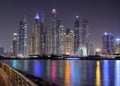 DUBAI, UAE - october 28, 2020.Dubai Marina night scene with city lights, luxury new high tech town in middle East, United Arab Emi Royalty Free Stock Photo