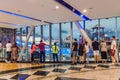 DUBAI, UAE - OCTOBER 21, 2016: People watch Ski Dubai, indoor ski resort in Mall of Emirates shopping mall in Dubai Royalty Free Stock Photo