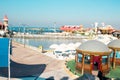 Dubai, UAE, panorama Ice Land aqua park along the beach of the Persian Gulf