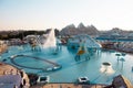 Dubai, UAE, panorama Ice Land aqua park along the beach of the Persian Gulf