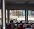 Dubai, UAE - 05.06.2022 - Passengers in ferry trip around Palm Jumeirah island. Transport