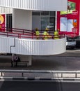 Dubai, UAE - 07.14.2021 People using foot cross bridge to cross the road. Outdoors