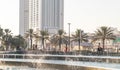 Dubai, UAE - 04.29.2023 - Dubai, UAE - People walk in the Zabeel park. Outdoors