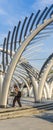 Dubai, UAE - 09.24.2021 Photographer taking pictures of decorative installations at plaza of The View at The Palm. Urban