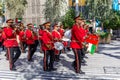 Emirati Police Brass band orchestra performing at Expo 2020 Dubai Daily Parade. Royalty Free Stock Photo