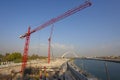 crane on construction site for big building foundation, Dubai Creek Royalty Free Stock Photo