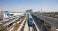 Modern metro station at Dubai International airport city view