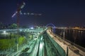 night scene of Construction site on Dubai Creek Royalty Free Stock Photo