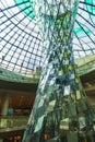 Dubai, UAE - 07.16.2022 - Shot of a futuristic glass installation in Wafi shopping center. Retail