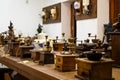 Dubai, UAE - 12th october, 2022: various grinders in coffee museum in old Dubai creek. Famous sightseeing attraction