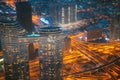 Dubai, UAE, United Arab Emirates - May 25, 2021: Aerial Bird's-eye View Of Dubai Cityscape Skyline. Night Traffic In Royalty Free Stock Photo