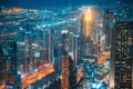 Dubai, UAE, United Arab Emirates - May 25, 2021: Aerial View Of City Background Of Illuminated Cityscape With Royalty Free Stock Photo