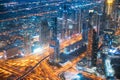 Dubai, UAE, United Arab Emirates - May 25, 2021: Aerial View Of Evening Night Traffic Of Dubai. City Street Night Royalty Free Stock Photo