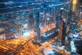 Dubai, UAE, United Arab Emirates - May 25, 2021: Aerial View Of Evening Night Traffic Of Dubai. City Street Night Royalty Free Stock Photo