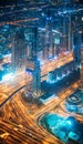 Dubai, UAE, United Arab Emirates - May 25, 2021: Aerial View Of Street Night Traffic Of Illuminated Cityscape With Royalty Free Stock Photo