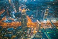 Dubai, UAE, United Arab Emirates - May 25, 2021: Aerial View Of Street Night Yellow Illumination Of Traffic In Royalty Free Stock Photo