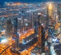 Dubai, UAE, United Arab Emirates - May 25, 2021: Aerial View Of Urban Background Of Illuminated Cityscape With Royalty Free Stock Photo