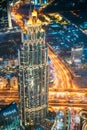 Dubai, UAE, United Arab Emirates - May 25, 2021: Aerial View Of Urban Background Of Illuminated Cityscape With Tower And Royalty Free Stock Photo