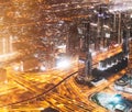 Dubai, UAE, United Arab Emirates - May 25, 2021: Aerial View Of Urban Cityscape Skyline At Night. City Background Of Royalty Free Stock Photo