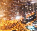 Dubai, UAE, United Arab Emirates - May 25, 2021: Aerial View Of Urban Cityscape Skyline At Night. City Background Of Royalty Free Stock Photo