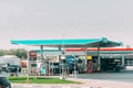 Dubai, UAE, United Arab Emirates - May 28, 2021: Car refuel at ENOC oil station in sunny summer day. ENOC, Emirates