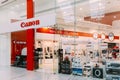 Dubai, UAE, United Arab Emirates - May 28, 2021: View of Canon store in shopping mall centre. Modern Canon brand store