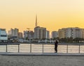 Dubai, UAE - 10.09.2022 Walk in the Festival promenade.City