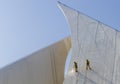 Dubai, UAE - 10.17.2021 Workers cleaning facade of Dubai Creek Golf club with water jet pressure method. industrial