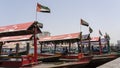 Dubai, United Arab Emirates. The abras are traditional boats made of wood. Abras are used to ferry people across the Dubai Creek Royalty Free Stock Photo