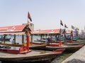 Dubai, United Arab Emirates. The abras are traditional boats made of wood. Abras are used to ferry people across the Dubai Creek Royalty Free Stock Photo
