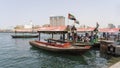 Dubai, United Arab Emirates. The abras are traditional boats made of wood. Abras are used to ferry people across the Dubai Creek Royalty Free Stock Photo