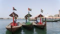 Dubai, United Arab Emirates. The abras are traditional boats made of wood. Abras are used to ferry people across the Dubai Creek Royalty Free Stock Photo