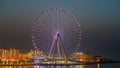 Dubai, UAE. Amazing view of the Ain Dubai at night. An iconic landmark. The Ferris wheel illuminated at night