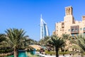 Dubai, United Arab Emirates - 01/15/2019 - Amazing view of Burj Al Arab, Seven Star Hotel, A view from Souk Madinat Jumeirah, Resi Royalty Free Stock Photo