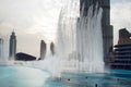 DUBAI, UNITED ARAB EMIRATES - APRIL 25, 2018: Evening fountain show near Dubai Mall