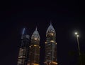 Dubai business central towers at night Royalty Free Stock Photo