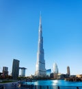 Dubai, United Arab Emirates - December 11, 2018: Burj Khalifa view over the Dubai fountain from the Burj Park